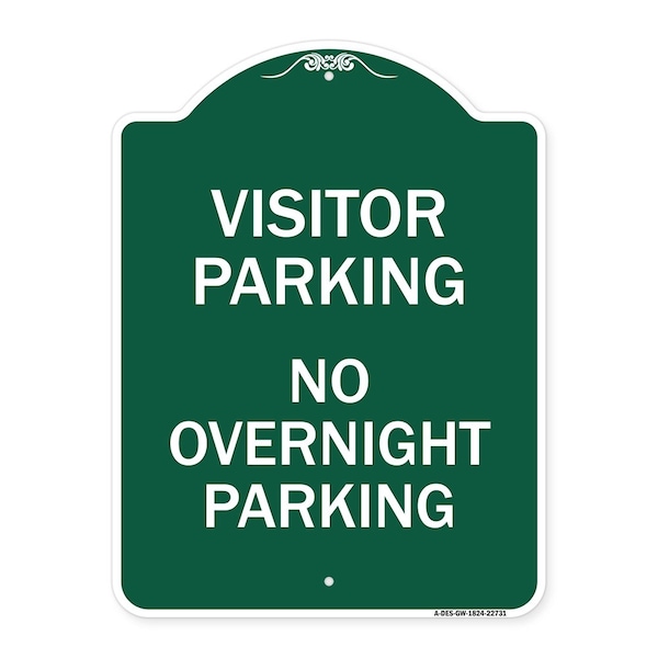 Visitor Parking No Overnight Parking, Green & White Aluminum Sign, 18" x 24", GW-1824-22731